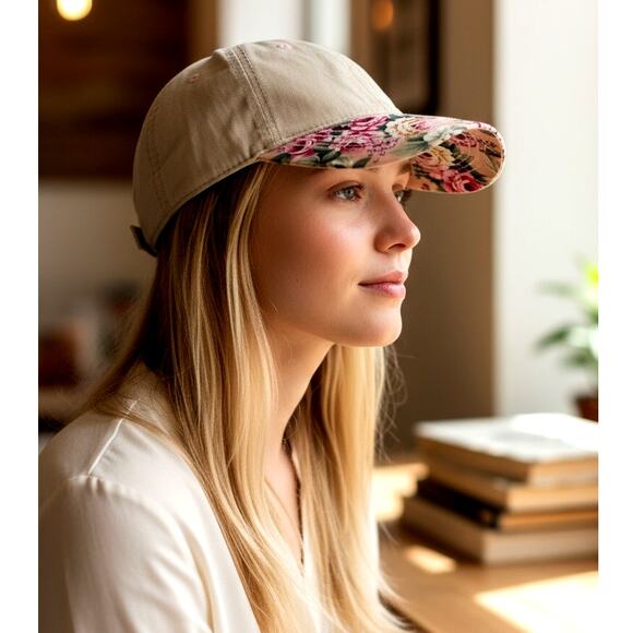 PANAMA CITY Emerald Coast Robin Ruth Khaki/Floral Ball Cap-Distressed Hat Women - Picture 8 of 8